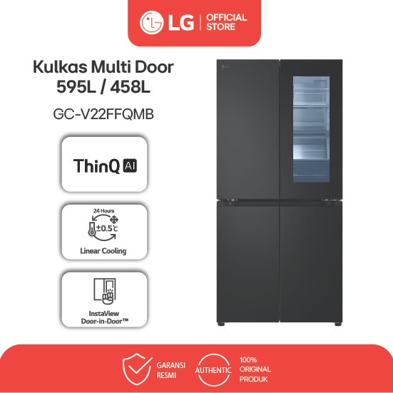 LG Kulkas Instaview Multi-Door 595L / 458L - Hygiene Fresh - Smart Inverter - ThinQ - GC-V22FFQMB
