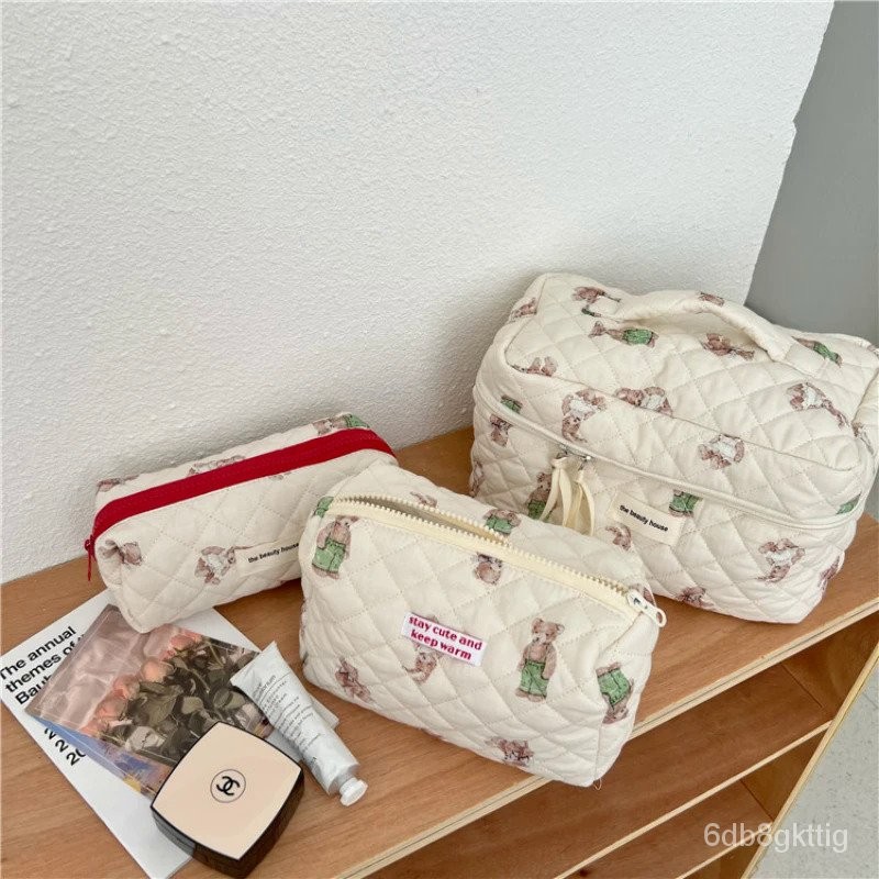 

INS Bear Rabbit Makeup Bag Large Capacity Stationery Storage Bag Pen Bag Portable Travel Wash Bag Three Piece Set Makeup Case 7YTF