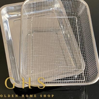 Saringan + Nampan Segi Besar Stainless | Tirisan Gorengan Makanan