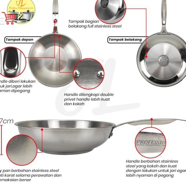 Supra Panci Fry Pan 20Cm Stainless Steel Sus 304 Impact Bottom Professional Cooare Series / Wajan Ga