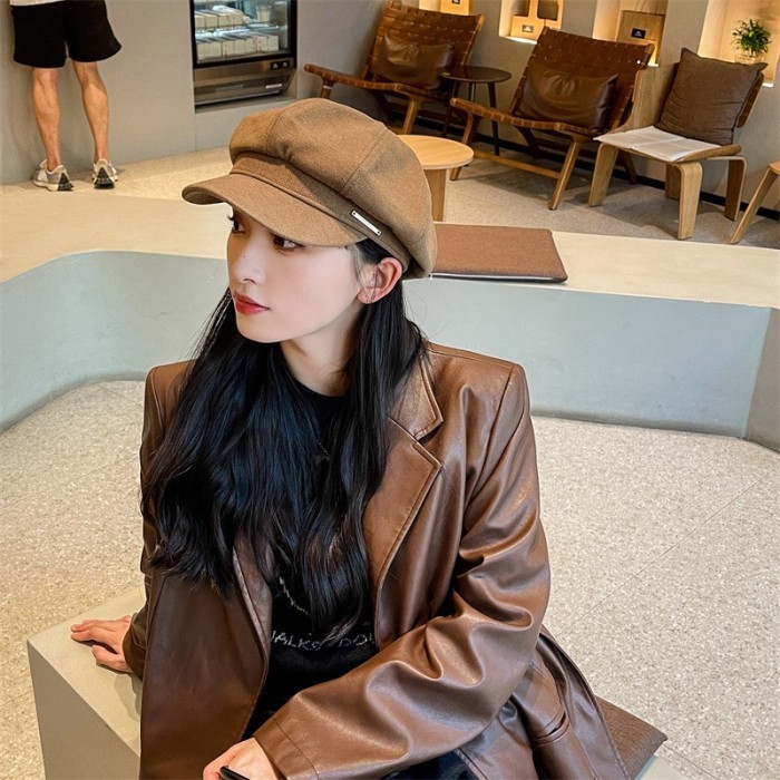Topi Baret Oktagonal Gaya Korea/Inggris Untuk Wanita /Topi Fashion Kek