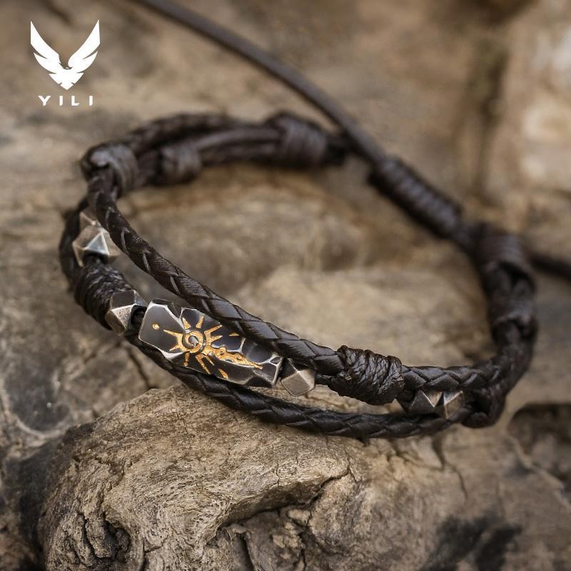 Asli「Batu Harapan」Gelang Pria Tampan Perak Manik-manik Beruntung Anak Laki-laki Tali Pembawa SQBW