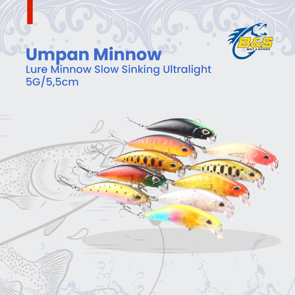 murah umpan pancing lure minnow slow sinking 5g/5,5cm lure minnow ultralight mn005 premium