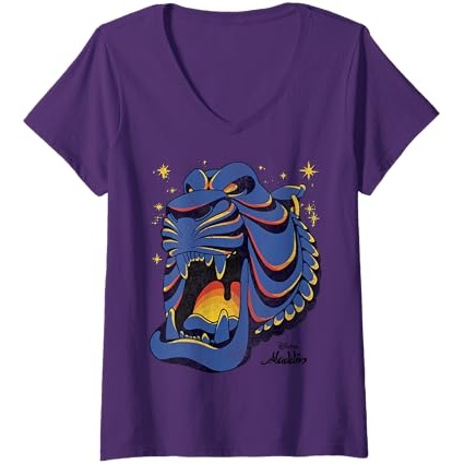 Kaos Leher-V Gua Kepala Harimau Disney Aladdin Rajah Wanita |nIjrp1Cw|