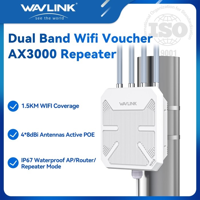 TITIK AKSES LUAR RUANGAN WAVLINK WIFI6, DUAL BAND 2.4G+5G AX3000 EXTENDER JARING WIFI LUAR RUANGAN