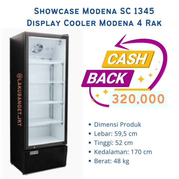 KULKAS SHOWCASE MODENA SC 1345 DISPLAY COOLER MODENA 4 RAK FREE ONGKIR