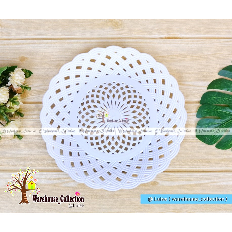 TX985 6 Bj- Piring Rotan Anyam/Bunga khusus putih / Piring Plastik Bunga Putih / Piring Plastik