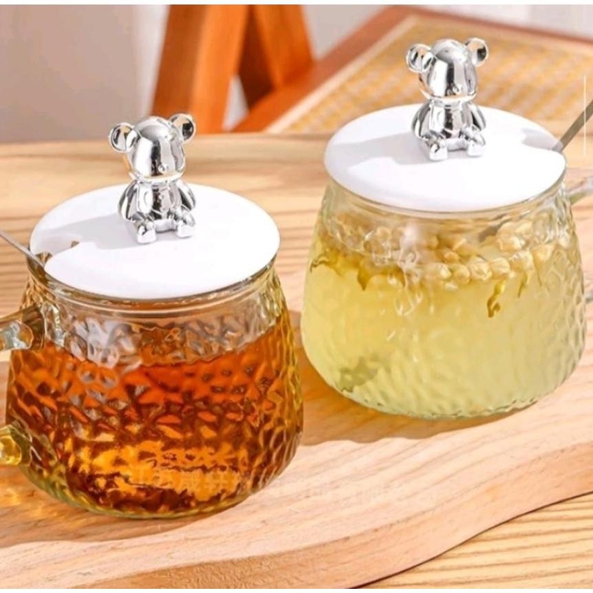 Gelas Kaca Susu Gelas Kopi / Gelas Teh / Mug Tutup Beruang