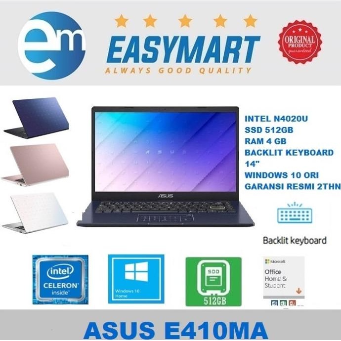 New Laptop Asus E410Ma - N4020 4Gb 512Gb Ssd Backlit Kb 14" Win10