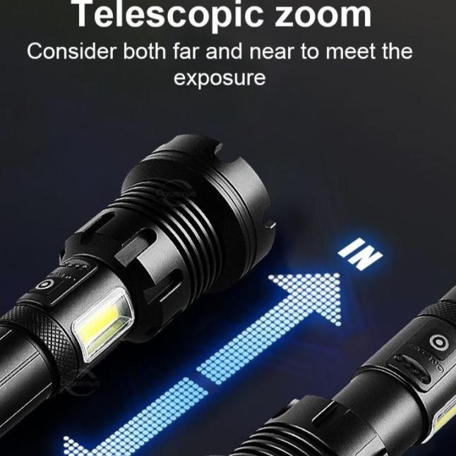 Senter Led Xhp90+Cob Swat Police Terang Xhp90.2 Big Rechargeable