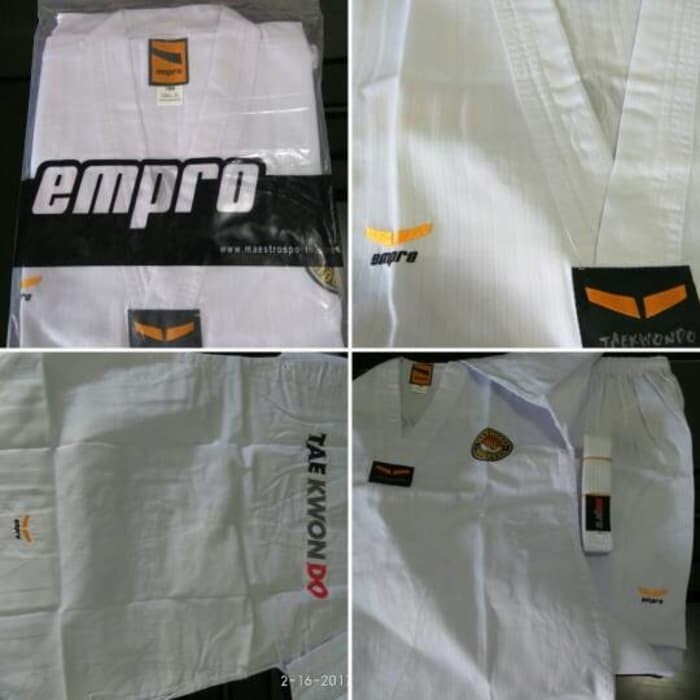 Dobok empro baju seragam taekwondo kerah putih