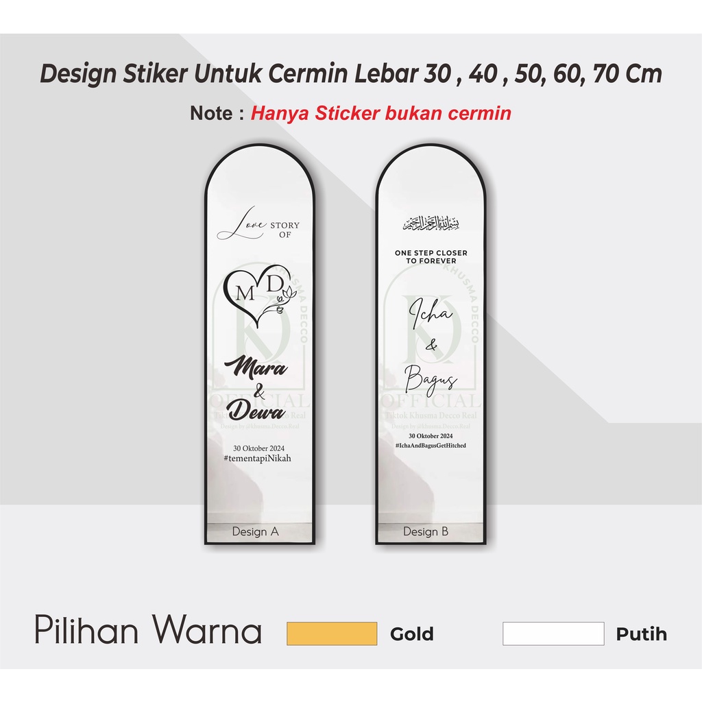 

Stiker Untuk Mirror Wedding Engagement Khusma Decco Gold Putih