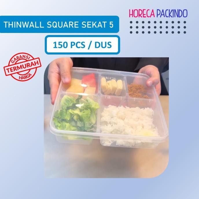 Thinwall Square Sekat 5 (DUS) + Tutup Datar / Bento Plastik KCS