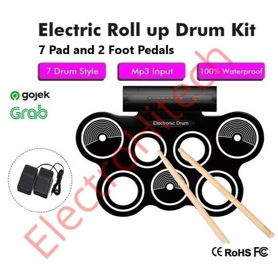 Jual Portable Roll Up Drum Pad Electronic Digital Drum Set Kit 7 Pad