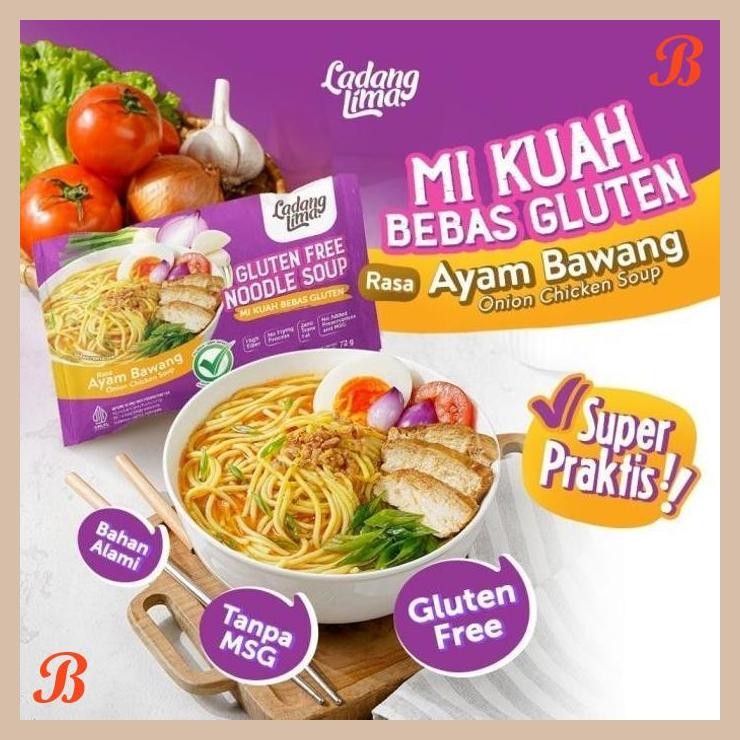 

| NN | LADANG LIMA, MIE KUAH GLUTEN FREE RASA AYAM BAWANG NO MSG 72 GRAM