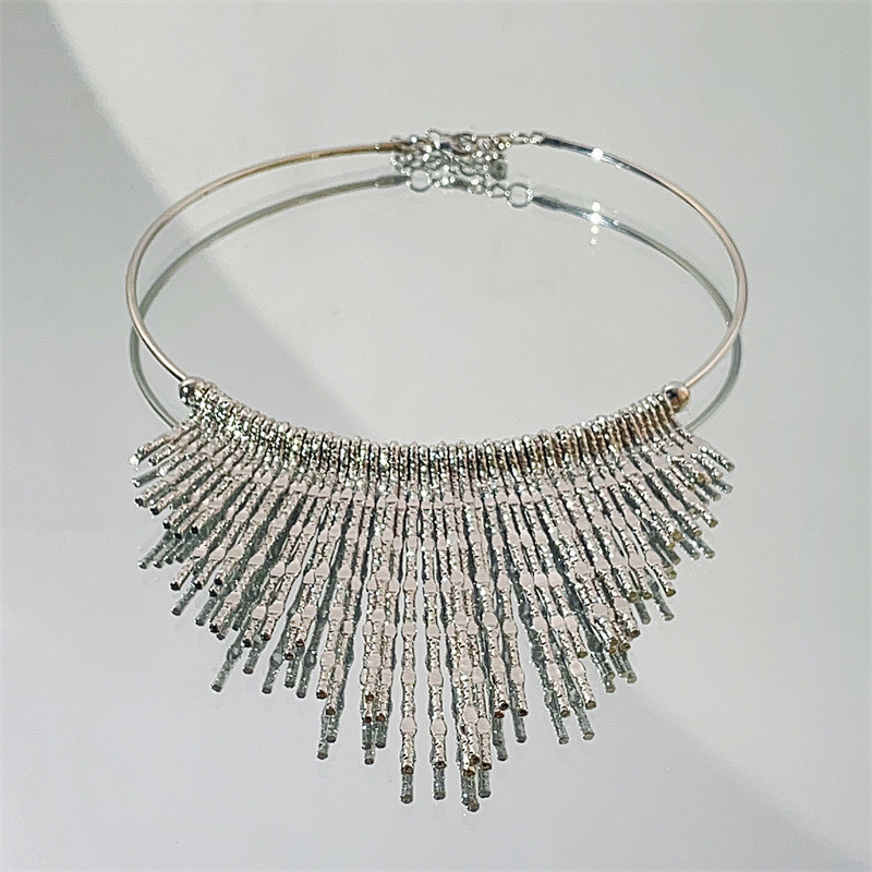 「Pasir Biru Laut Perak」Kalung Cincin Perak Rumbai Logam Berat, Kepribadian Terjangkau Kalung Mewah A