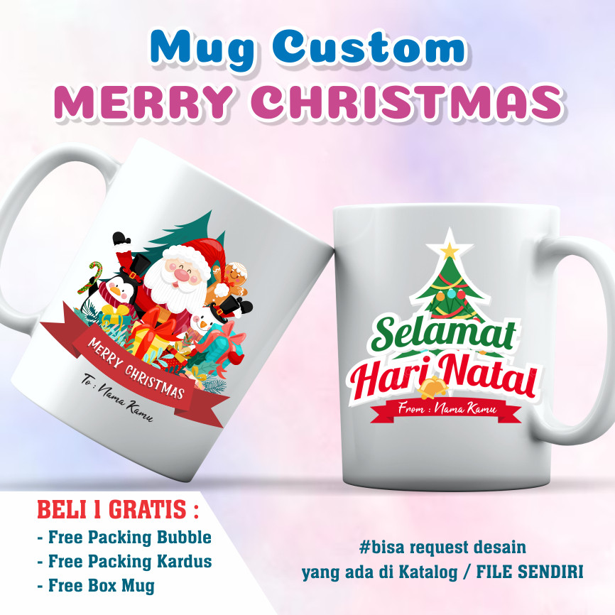 Mug Custom Merry Christmas / Kado Natal / Hadiah Natal / Souvenir Untuk Hari Natal / Mug Natal Xmass