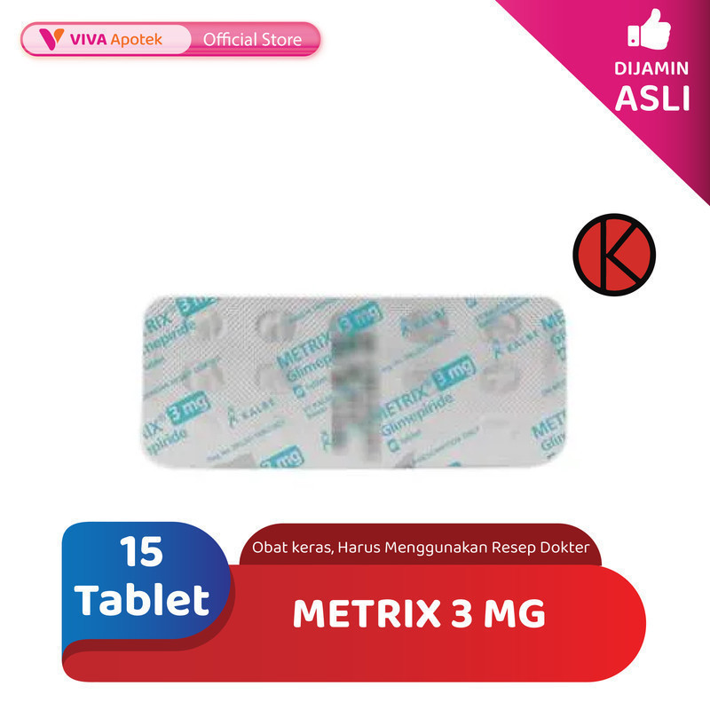 Metrix 3 mg / Glimepiride / Diabetes / Gula Darah (15 Tablet)