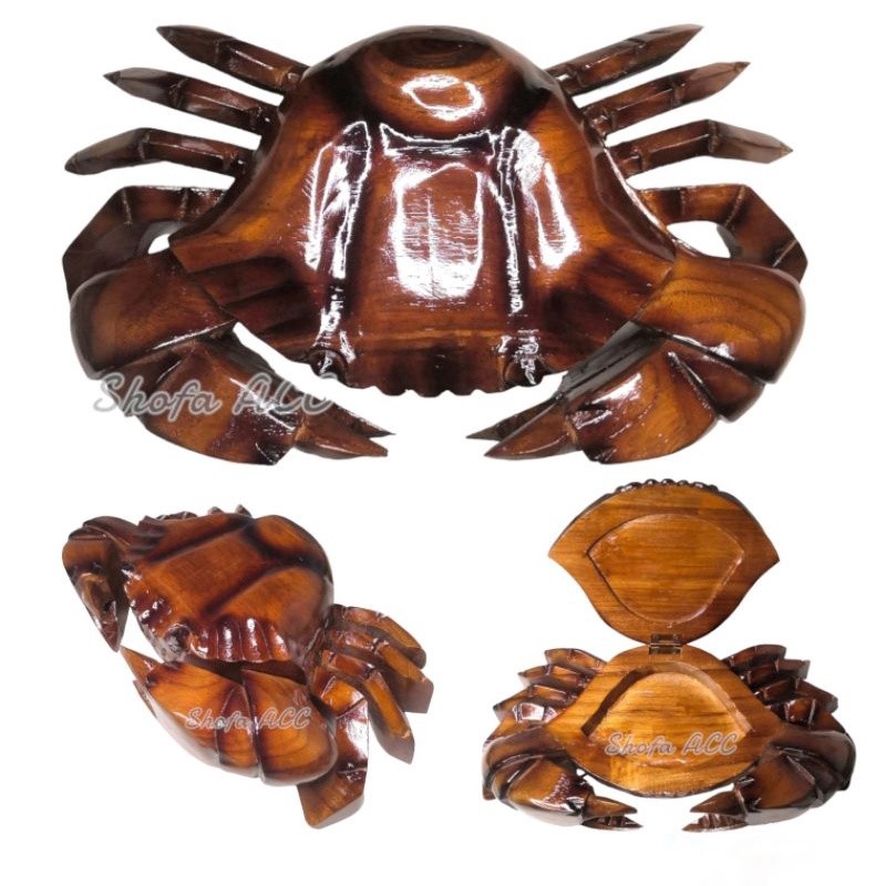Asbak / Toples Bentuk Kepiting Kayu Jati Asli Jepara