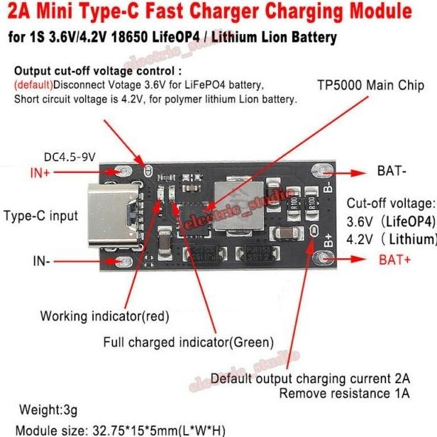 Modul Fast Charging Tp5000 Type C Lifepo4 3.2V 32650 Lithium Terbatas