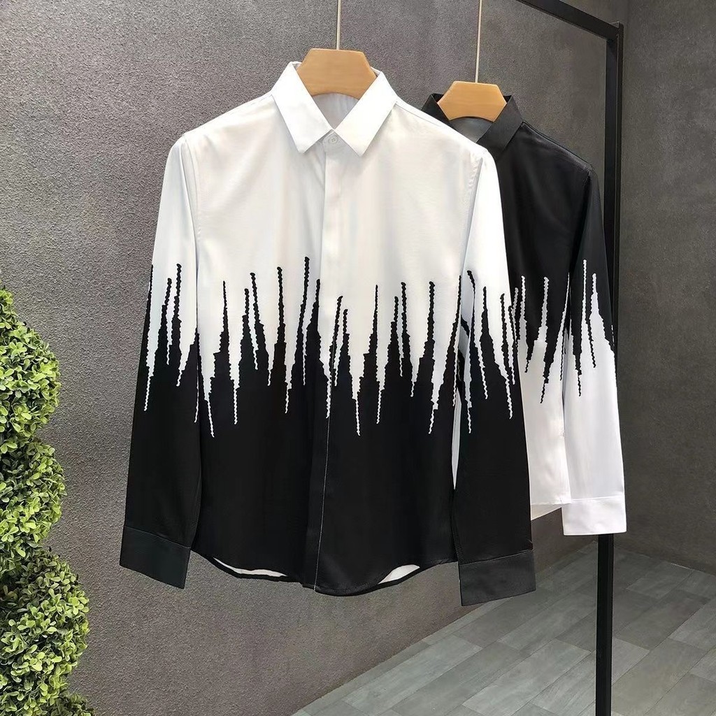Kemeja Lengan Panjang Pria, Baju Lengan Panjang Warna Kontras Pu Gaya Korea