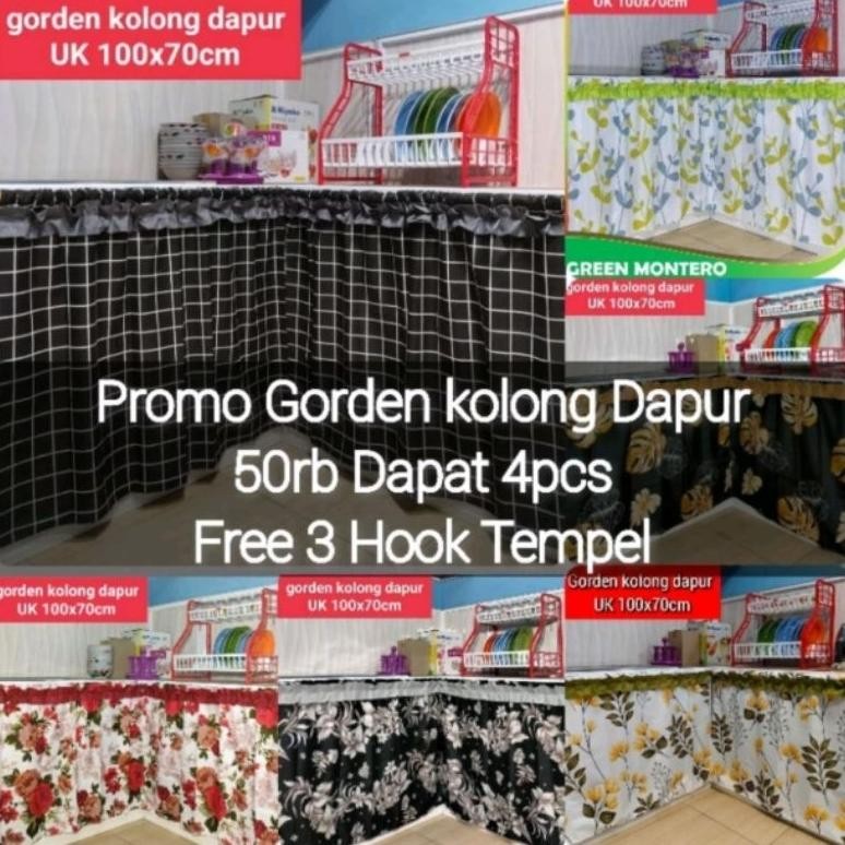Df-8 Promo Gorden Kolong Dapur 50Rb Dapat 4Pcs Free 3 Hook Tempel