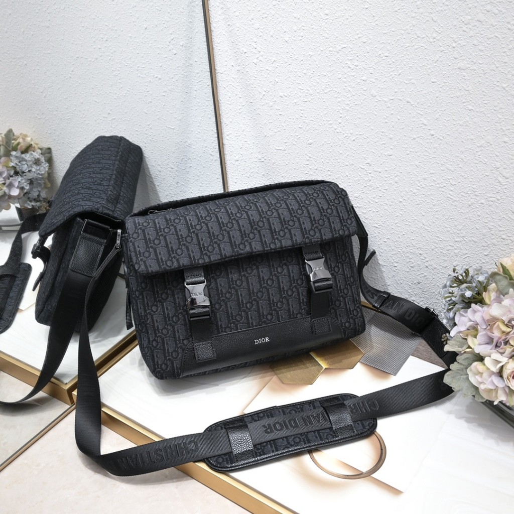 Dior/(stok tersedia+asli) Tas Tangan Jacquard Explorer Cetak Miring Hitam, Tas Selempang Satu Bahu P