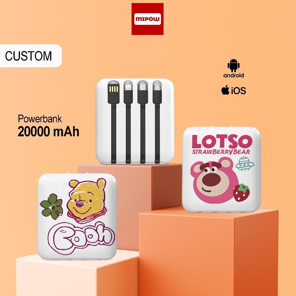 er-6 MIPOW powerbank karakter powerbank custom Portable Mini size Powerbank 20000MAh dengan 4 Usb po