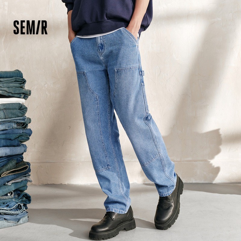 Jeans Denim Semir Pria Baru Musim Gugur 2024 Menampilkan Pakaian Kerja Patchwork Trendi Celana Longg