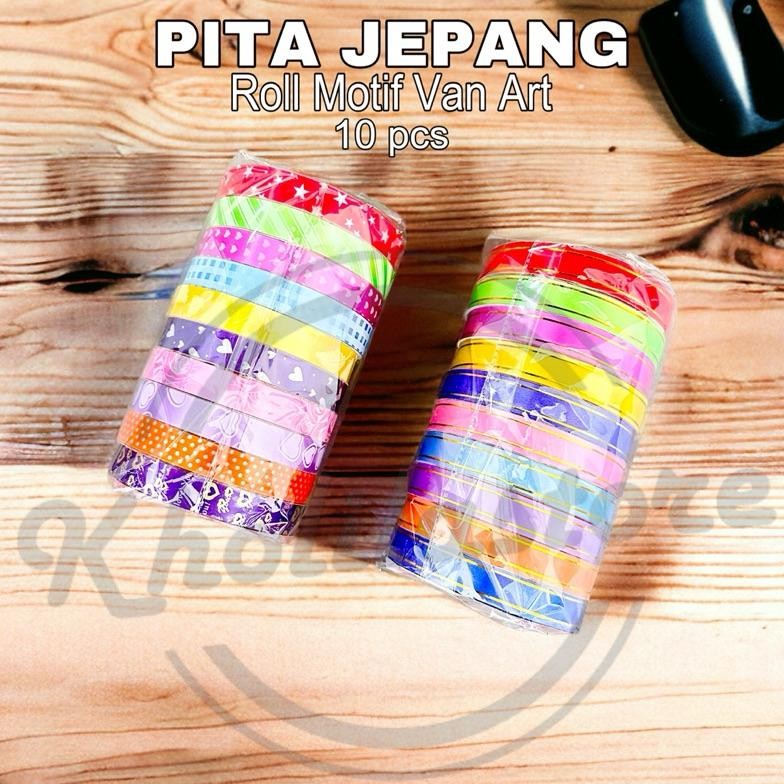 

(10 pcs) Pita Jepang Motif Van art 10m / Pita Kado Roll 3/4 Plastik yang laris