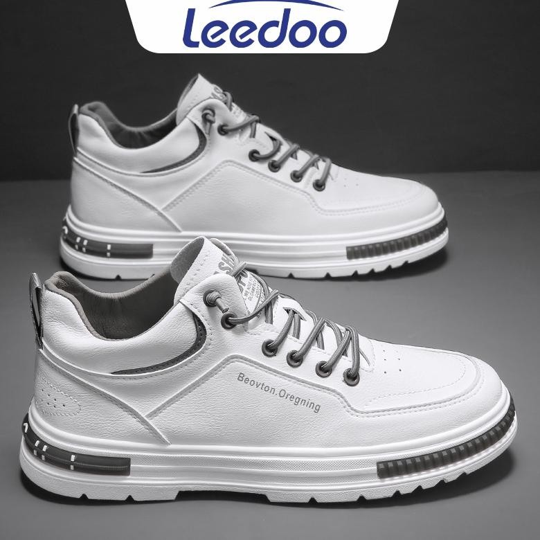 Of14 Leedoo Sepatu Kulit Pria Original Kekinian Sneakers Casual Tinggi Kerja Kuliah Sepatu Putih MC4