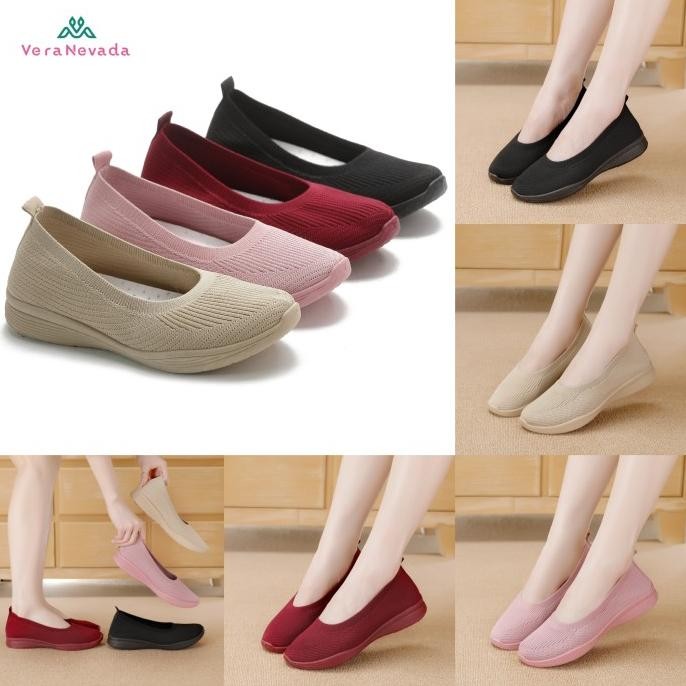 VERA NEVADA SEPATU FLYKNIT FLAT SLIP ON WANITA SHOES A02 SEPATU SLIP ON SNEAKERS SELOP LOAFERS SHOES