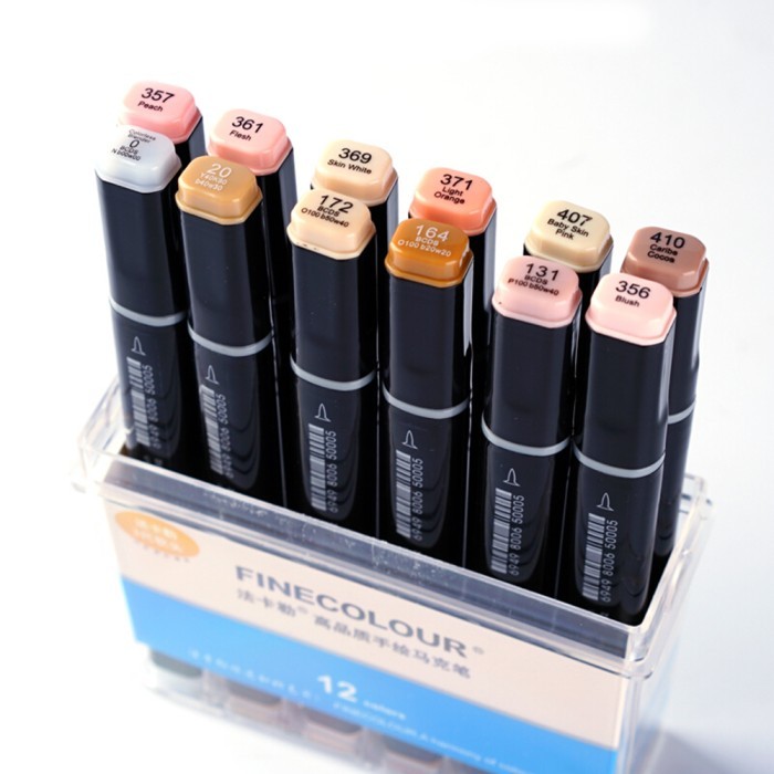

T E R B A R U Finecolour EF102 Skin Color Marker Pen Set 24/36 Colors Brush Tip