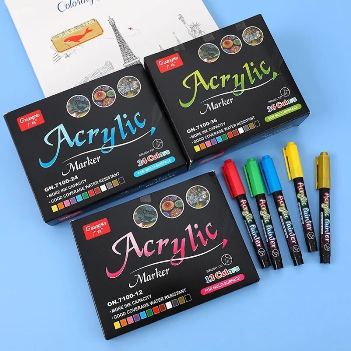 

T E R B A R U Chen Lin 12/24/36 Colors Soft Brush Tip Paint Pen Acrylic