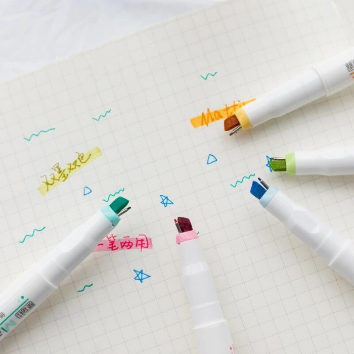 

T E R B A R U 5pcs Mattis Double Ended Fluorescent Pens Set 4mm Brush Marker 1mm