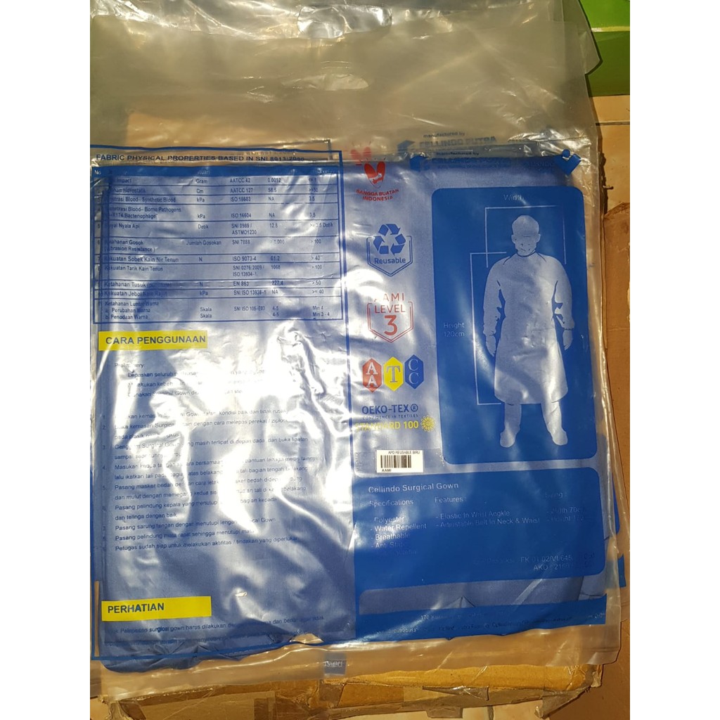 APD Reusable Biru / Hazmat Biru APD / Cellindo Surgical Gown