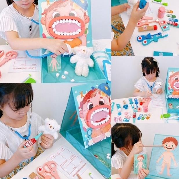 Wooden Dentist Doctor Set Pretend Play Toys Mainan Dokter Gigi Anak