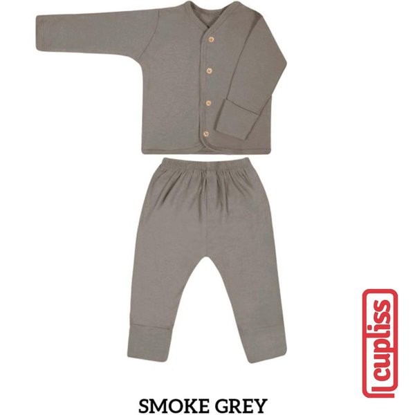 Smoke Grey Little Palmerhaus Button Tee Long Sleeve Baju Bayi *