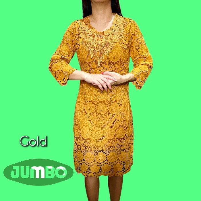 BRG BARU dress brukat wanita jumbo bigsize milea baju pesta natal gaun gold
