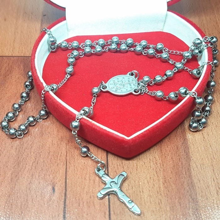 Kalung Rosario Besi Putih Asli Ambon Bola 6Ml