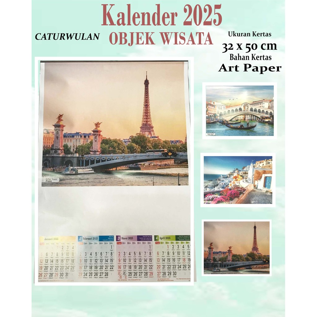 

( XO - 809 ) KALENDER DINDING TAHUN 2025 CATURWULAN ( 3 LEMBAR) GAMBAR OBJEK WISATA