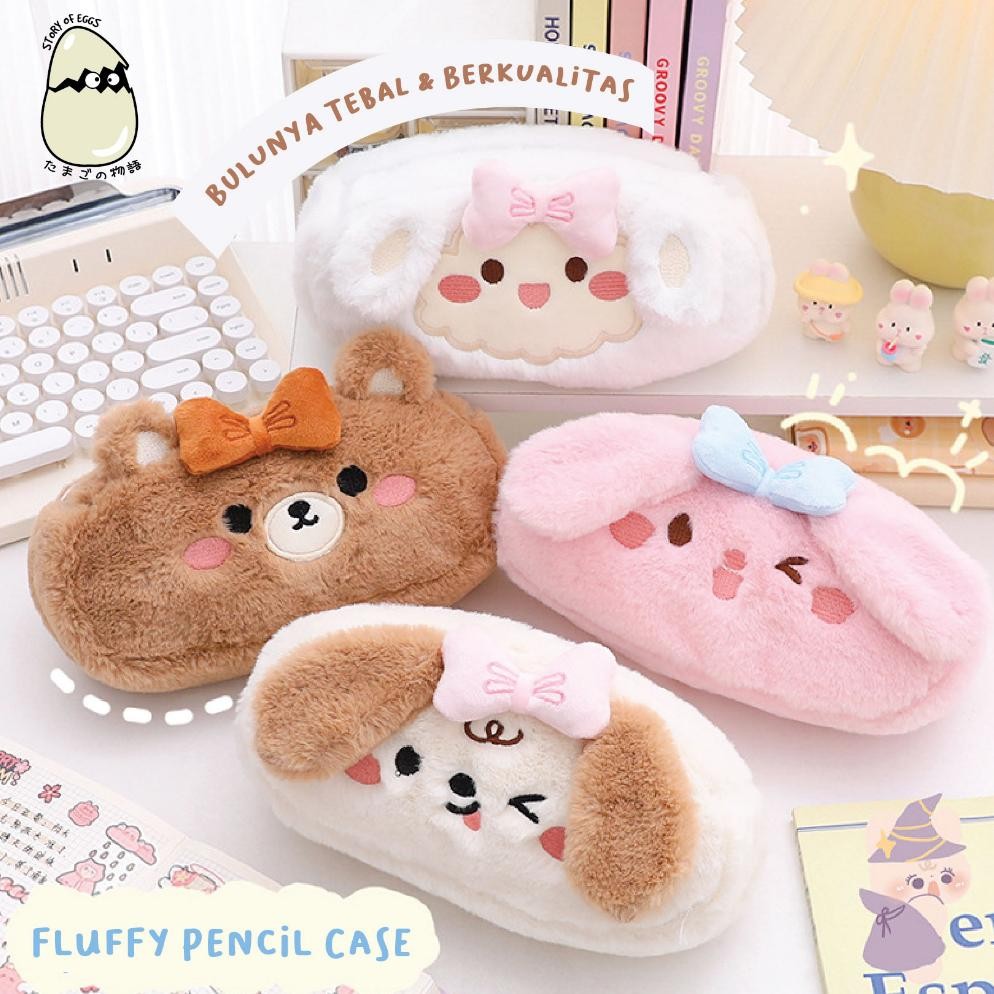 

FE24 Fluffy Aesthetic and Cute Pencil Case Bulu Kotak pensil Travel Pouch Make Up Kotak Makeup Skincare Terlaris