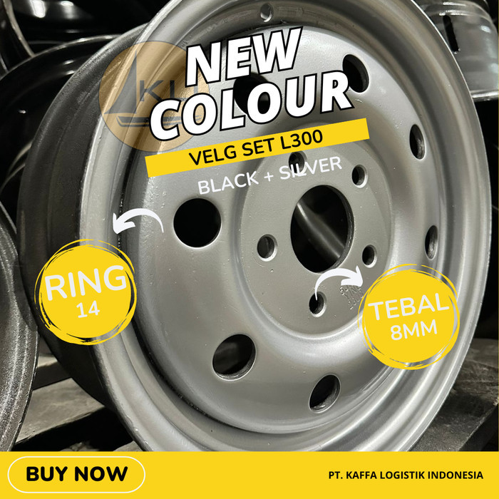 (NEW COLOUR)VELG SET L300 RING 14 LUBANG 5 TEBAL 8MM LUBANGA ANGIN BULAT/SILVER BLACK