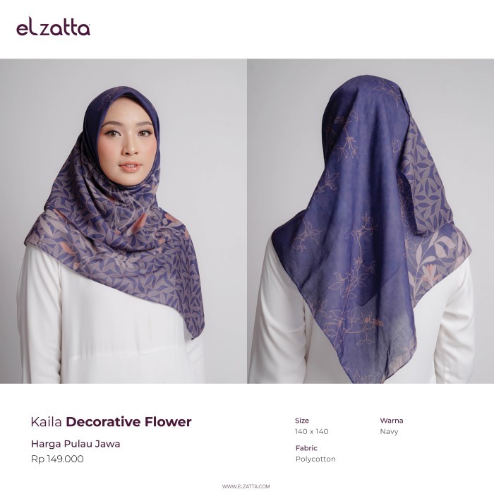 140X140Cm Kaila Decorative Flower Hijab Segiempat Motif Syari