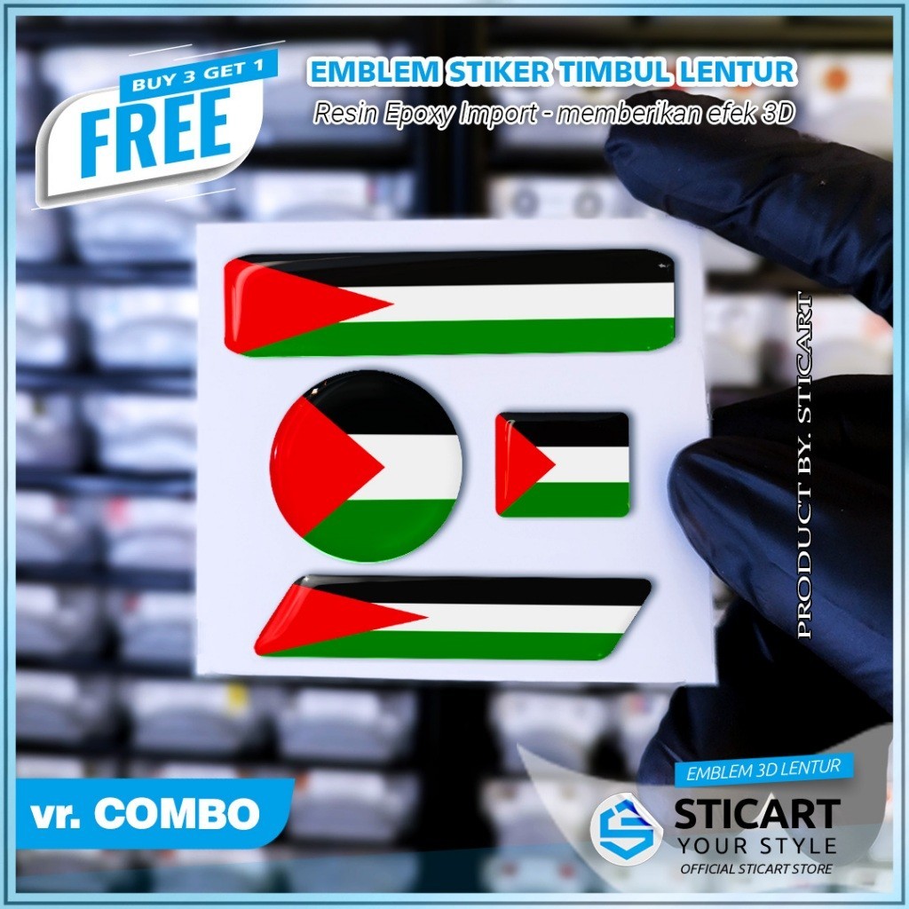 EMBLEM BENDERA PALESTINA TIMBUL STIKER MOTOR COMBO 3D EMBLEM TIMBUL LENTUR