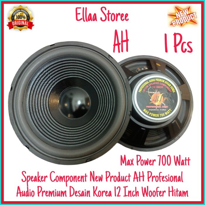 SPEAKER COMPONENT AH 12 INCH WOOFER HITAM MAGNET BESAR 700 WATT 8 OHM
