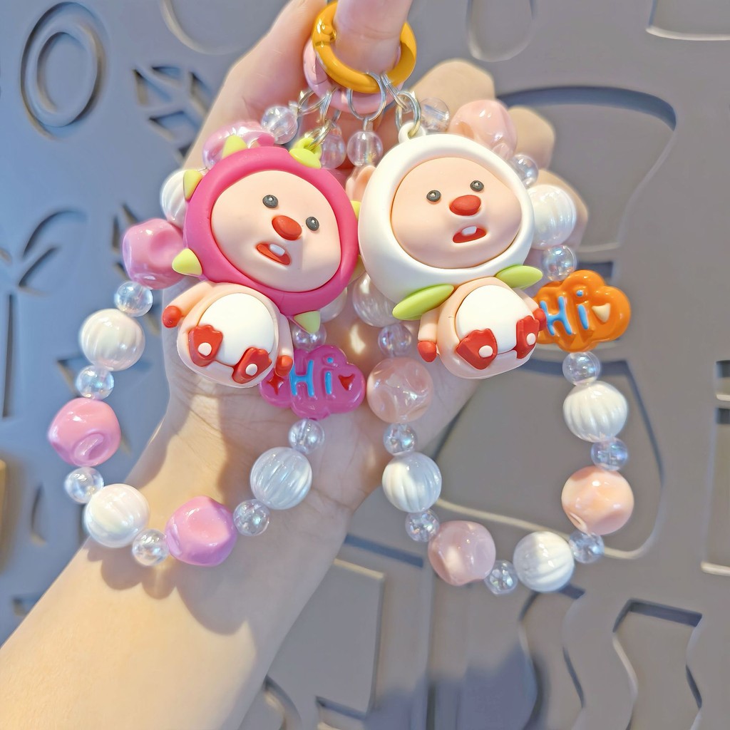 

New Fruit Ruby Letter Bead Necklace Cartoon Doll Keychain Cute Girls' Bags Pendant Trend Mobile Phone Charm ADSR