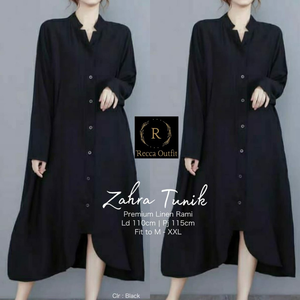 Zahra Tunik Gamis Putih Dress Lebaran Wanita Remaja Cantik Kekinian