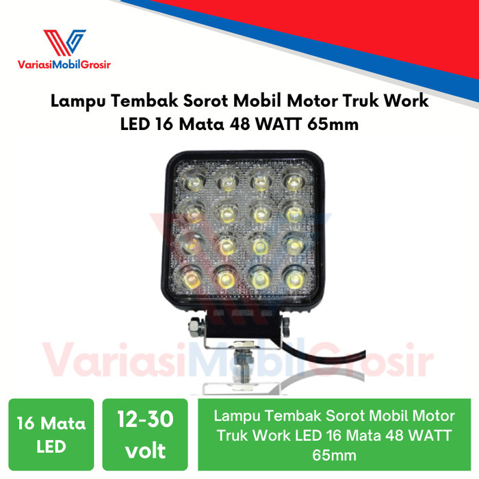 Lampu Tembak Sorot Mobil Motor Truk Work LED 16 Mata 48 WATT 65mm