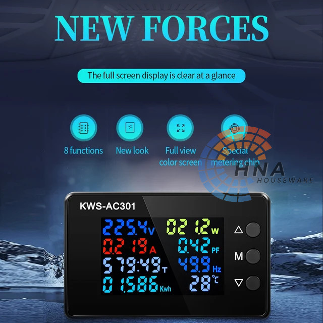 newgan KWS 301 AC Watt Meter Digital 8in1 kwh KWS AC-301 100A Volt Ampere